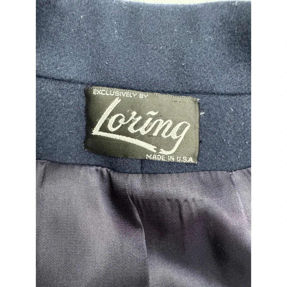 Vintage Loring Long Blue Wool Overcoat Womens 46 XL-XXL Double Breasted USA 80s